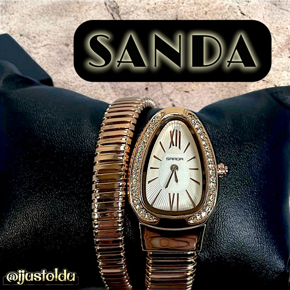 Luxury Women’s Rose Gold Coil Wrap Bangle Watch | Diamond & Roman Numeral Accent